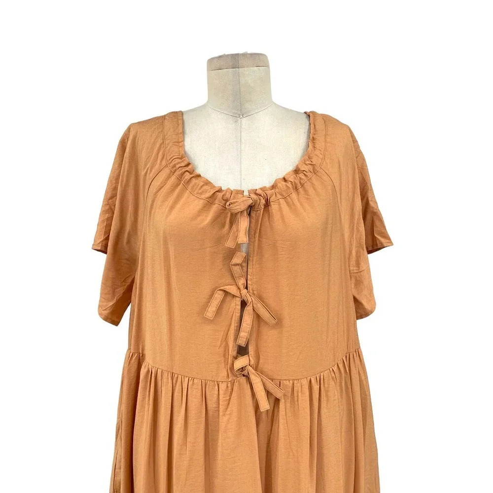 Lulus Present Moment Light Orange‎ Bow Front Tiered Maxi Dress Size Large - Picture 3 of 10